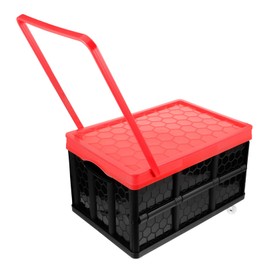 Luxshiny Folding Utility Cart - Portable Rolling Crate Handcart with 4 Wheels and Long Handle, Rectangle Shopping Trolley Collapsible Tool Box for Grocery, Shopping, Office, Storage, 11.4x16.5x9.43in