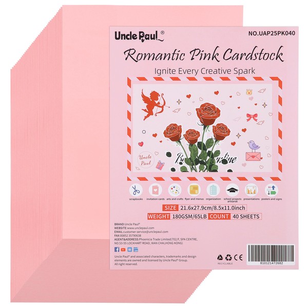 40 Sheets Romantic Pink Cardstock - 8.5'' x 11'' Double-sided
