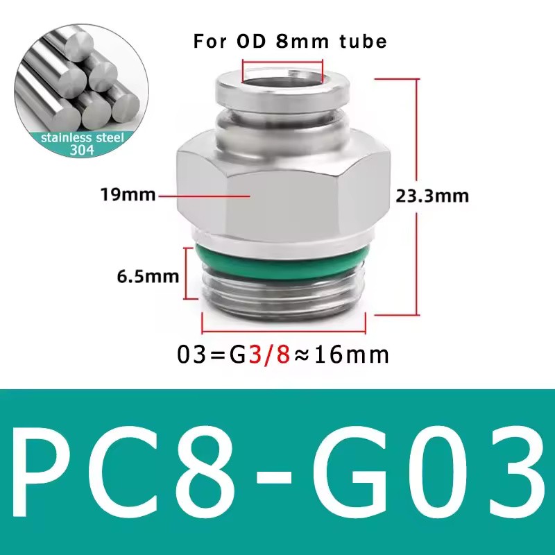 10-Pack PC4-M5 304 Stainless Steel Pneumatic Quick Connect Fittings
