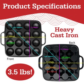 Otafuku Takoyaki Plate, Cast Iron Japanese Grill for Cooking Takoyaki Balls, Silicon Coated Pan (16 Holes)