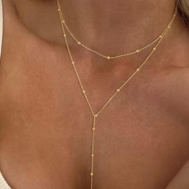 Lariat Necklace for Women Long Gold Layered Charm Pearl Beaded Necklace Party Prom Dresses Accessories Birthday Gifts for Women Trending Jewelry
