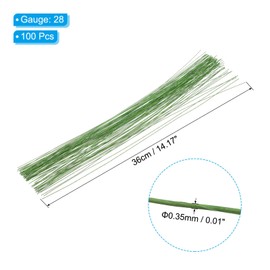 PATIKIL 28 Gauge 14" Floral Stem Wire, 100 Pcs Paper Wrapped Iron Artificial Flower Stem Accessories for DIY Bouquet Stem and Craft Decoration, Light Green