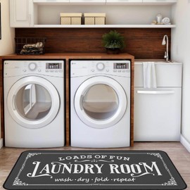 Farmhouse Laundry Room Rug 20"x47" Non Slip Floor Mat Runner Rugs for Kitchen Bathroom Hallway Laundry Room Decor, Dark Grey