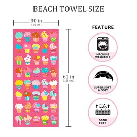 Auxory Microfiber Beach Towel Set Oversized Large Quick Dry Soft Thin Sand Free Cute Ice Cream Design 30×60 inch Beach Towels for Kids Women Men Pool Swim Beach Essentials Accessories - Pink
