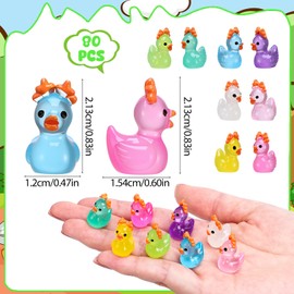 GGSTDDUP 80 Pack Luminous Mini Resin Ducks, Cute Bow Tie Duck, Multicolor Tiny Duck Bulk Glow in The Dark, Miniature Ducks Figures for Dollhouse Fairy Garden Landscape Aquarium Decoration (8 Colors)