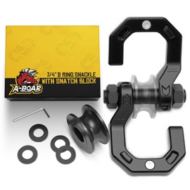 A-BOAR Separate D-Ring Shackle with Pulley Block, Towing Winch Snatch Block & 3/4" Easy Open D-Ring Shackle 2in1 Set, 57320lbs(26T) Breaking Strength, for Recovery, BlackBlack