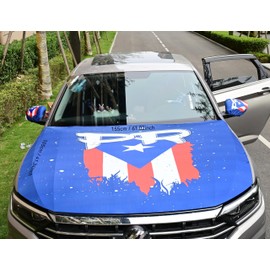 Puerto Rico Flag Car Hood Cover & Side Mirror Covers – 61"x41" Durable, Fade-Resistant Polyester, Universal Fit for Cars, Trucks & SUVs, Patriotic PR Letters & Starry Sky Pattern Car Accessories