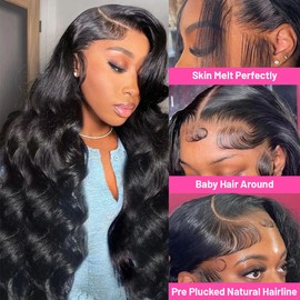 Thickrot 13x4 Lace Front Wigs Human Hair Body Wave Transparent HD Lace Front Wigs Human Hair Pre Plucked 100% Human Hair 200% Density Natural Black Glueless Wig for Women 32 inch