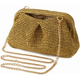 FanChris Women's Evening Bag with gold and silver threads Clutch Purse Detachable Chain Crossbody Bag for Wedding Party Handbag(Gold)