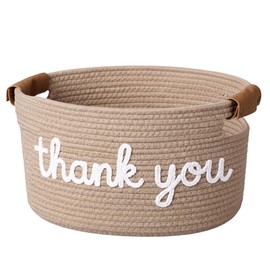 Meanplan Thank You Gifts Basket with Handles, Teacher Employee Appreciation Gift, Thank You Cotton Rope Basket Gifts Stuffers Storage for Coworkers Nurse Friends, 15 x 9 x 7.9 Inch(Beige)