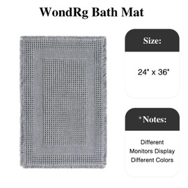 WondRg Non Slip Waffle Bath Mat, Super Absorbent Washable Bathroom Rug, Quick Dry Bathroom Floor Mat in Laundry Room, Ultra Soft Doormat Shower Rug with Tassel, Grey, 24"x36"