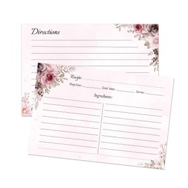 Floral ​​Recipe Cards 4x6​​ – 60-Pack Double-Sided ​​Blank Recipe Cards​​ for ​​Bridal Shower​​, Wedding, or Kitchen (PinkFlower)