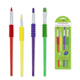 Toddler Paint Brushes - Ergonomic Paintbrush Set of 4 Watercolor Brushes for Kids Ages 4-8 Paint Brushes for Kids Ages 2-4 Chubby Jumbo Paint Brush for Arthritis Soft Touch for Preschool 1-3