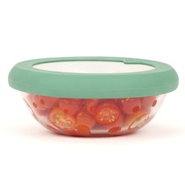 Food Huggers Replacement Lids for Glass Storage Containers | Silicone & Glass Lids that Don’t Crack | Fits Most Round Container Brands & Bowls | 100% Plastic Free | 1 Lid (Medium), Gradual Green