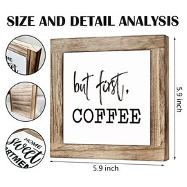 MLTEye Coffee Sign, But First, Coffee Sign, Coffee Decor Set, Wooden Box Signs for Home Decor, Rustic Cute Coffee Decor, Farmhouse Kitchen Dining Room Home Decor, Coffee Bar Decor, Cafe Decor, white