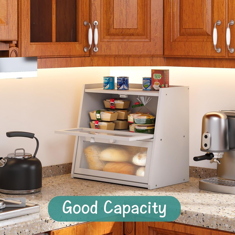 viewcare White Bread Box for Kitchen Counter, Large Bread Box