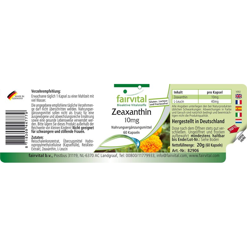 Zeaxanthin 10mg - Vegan - HIGH Dosage - 60 Capsules