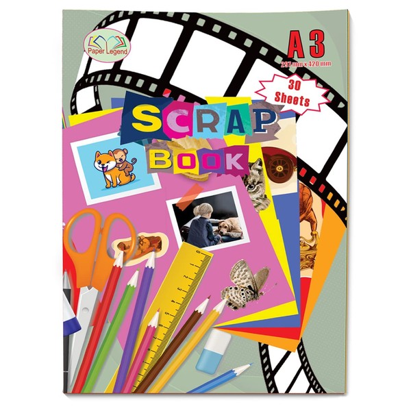 3 X A3 Staple Bound Scrapbooks Assorted 30 Colour Sheets, for Children Kids and Adults - Family Photo Album Cutting Card Making Create Art Craft Activity Scrap Card Book (A3 Scrapbook)
