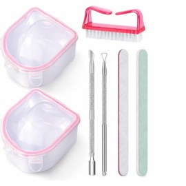 Nail Soaking Bowl Set – Gel Polish Remover Kit with Cuticle Tools, Nail Brush, Peeler, Pusher, Nail File & Buffer – 2x Hand Soak-Off Bowls for Manicure & Dip Powder Removal