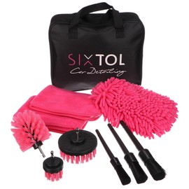 SIXTOL CAR DETAILING PINK 9 | 9-Piece Multifunctional Car Cleaning and Washing Tool Set | Interior & Exterior Cleaning | Practical Storage Bag