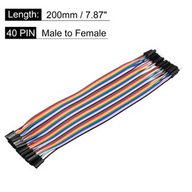 MECCANIXITY Male to Female 40Pin Breadboard Jumper Wire 2.54mm Pitch Ribbon Cable 20cm Long Electronics Breadboard Ribbon Cables for Breadboard Electronic Projects Pack of 1