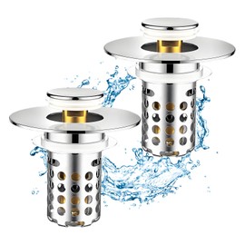 Universal Bathroom Sink Stopper, Pop Up Sink Drain Strainer Plug with Removable Stainless Steel Filter Basket Hair Catcher, Bathroom Bathtub Drain Stopper for 1.1-2.36 Inch Basin(2PACK)