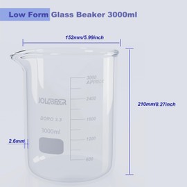 JOLABEAR 3000ml Durable Glass Beakers, 3L Laboratory Beaker with Printed Graduations, 3.3 Borosilicate, Low Form Design