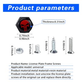 ijuicy 4 PCS Car License Plate Mounting Screws, Long-Toothed Skull Design Alloy License Plate Frame Sealing Screws, Repair Modification Accessories, Suitable for Most Cars Motorcycles (Black & Red)
