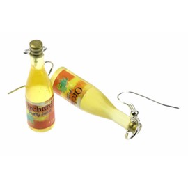 Miniblings Bottle Earrings, Juice Bottle, Orchard, Mini Bottle, Yellow, Handmade Fashion Jewellery, Earrings Silver-Plated, Plastic