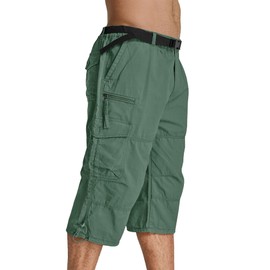 MAGCOMSEN Men's Elasticated Waist Shorts Lightweight Hiking Shorts Cotton Walking Shorts with Multi Pockets Pea Green