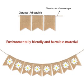 Jute Burlap Daisy Banner Summer Daisy Flower Banner Burlap Rustic Summer Bunting Garland Daisy Flower for Spring Summer Theme Party Decorations