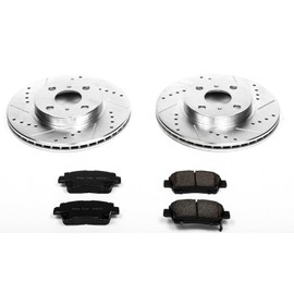PowerStop Front Brake Kit For Toyota Echo 2001-05 | Toyota MR2 Spyder 2000-05 - Drilled and Slotted Disc Rotors with Ceramic Brake Pads Replacement, K821