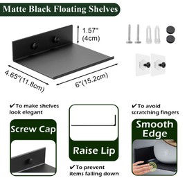 Z metnal Small Floating Shelves, Mini Gloss Metal Shelf for Collection Action Figures, 15cm Decor Disply Wall Shelf, Aluminum, Wall Mounted, Matt Black, 6 inch, 1 Pc