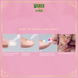 KISS WICKED X KISS Press On Nails, So Popular, Pink, Medium Coffin, Waterproof, Chip Proof, Smudge Proof, 28 Fake Nails, Pink Gel Nail Glue (2g), Mini Nail File, & Manicure Stick