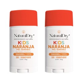 Naturaldry - 2 desodorantes infantiles Kids SIN BICARBONATO DE SODIO unisex Natural ideales para pieles sensibles - No obstruye los poros - SIN ALUMINIO - Sin parabenos - Aroma Naranja para niños y niñas - En Barra