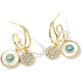 LYLYMIMI Dangle Earrings for Women 14K Gold Plated Hypoallergenic CZ Drop Dangle Hoop Earrings for Teen Girls Jewelry (Double hoop)