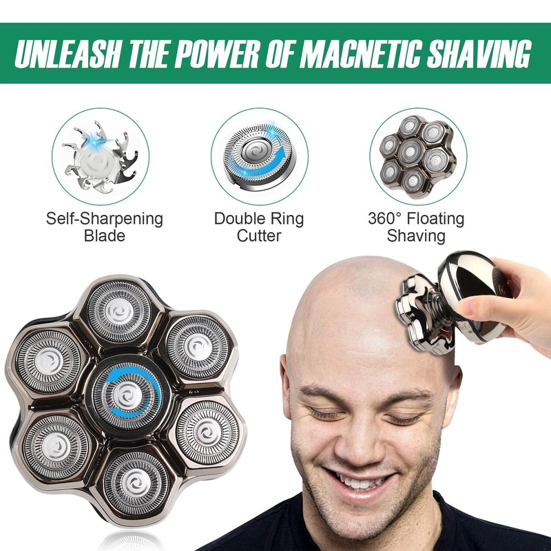 7D Shaver Heads Replacement 7 Blades Bald Head Shaver Replacement