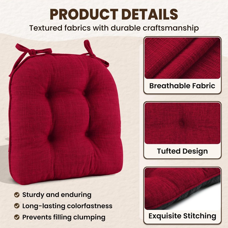downluxe Indoor Chair Cushions for Dining Chairs, Tufted Overstuffed Textured
