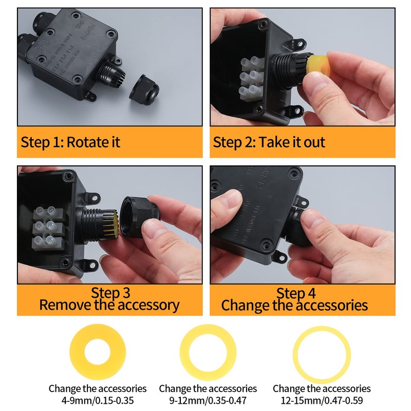 Junction Box Waterproof IP68, Outdoor Junction Box, 3-Way Junction Box,