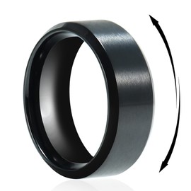 8mm Titanium Steel Mens Spinner Ring Classical Plain Matte Brushed Wedding Rings for Him, Half Sizes Stainless Steel Bevel Edge Stress Relieving Anxiety Band Rings Comfort fit Size 8 (Black)