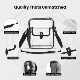 Large Clear Stadium Purse with Drink Holder - Transparent Crossbody Tote Bag for Stadiums, Sports Events, Concerts, and Travel - Stadium Approved, PVC Material