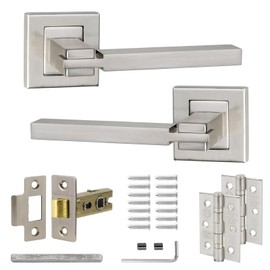 Decoranddecor Nexus Brushed Chrome Internal Door Handles – Aluminium Silver Handle Sets with Mortice Latch and Hinge – Sleek and Durable Design for Bedrooms, Bathrooms, and Interior Doors