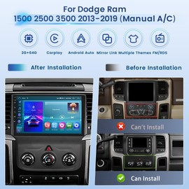 Inefala 2+64G Android 13 CarPlay Car Stereo Radio for Dodge Ram 1500 2500 3500 2013-2019 (Manual A/C), 9'' HD Touch Screen with Android Auto, AHD Backup Camera, Mirror Link, GPS, WiFi, FM RDS