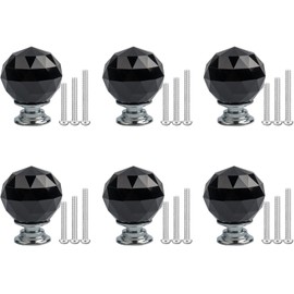FKKFSS Crystal Glass Ball Door Handle丨6PCS Crystal Ball Glass Door Handle with Screws, Cabinet, Bookcase, Wardrobe Door Handle, Suitable for Wooden Door, Metal Door(Black) (30mm)