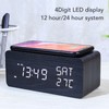 Wooden Digital Alarm Clock with Wireless Charging Black Adjustable Brightness