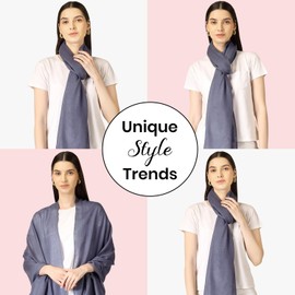 Rosera Cashmere Scarf | Lightweight Mangolian Cashmere Wrap | Ultra Thin Shawl | Ideal for Travel | Made in India (Charcoal Grey)