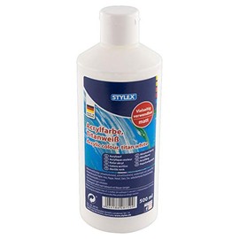 Stylex 28750 Water-Based Acrylic Paint, 500 ml Bottle in Titanium White, Matte, High Coverage and Colour Power, Light-Resistant, Quick-Drying and Waterproof