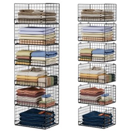 Yociyoga 6-Tier Stackable Closet Organizers and Storage Shelves, Closet Shelf Organizer Basket Bins, Foldable Sweater Storage for Clothes Organizer System, Black（Patent Pending）