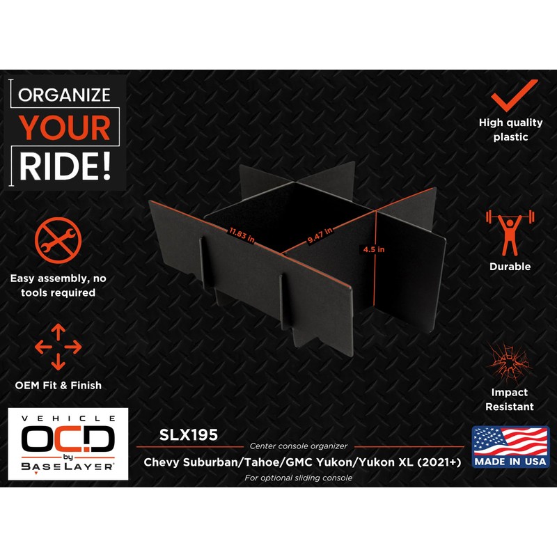 Vehicle OCD – Center Console Organizer for Chevy Suburban/Chevy Tahoe/GMC