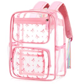 Humyoun Pink Bow Clear Backpack Coquette Gift Preppy Cute Stadium Approved See Through Backpack 16 H x 6 W x 12 L Heavy Duty PVC Waterproof Transparent Bag for Summer Travel Work Stadium Events